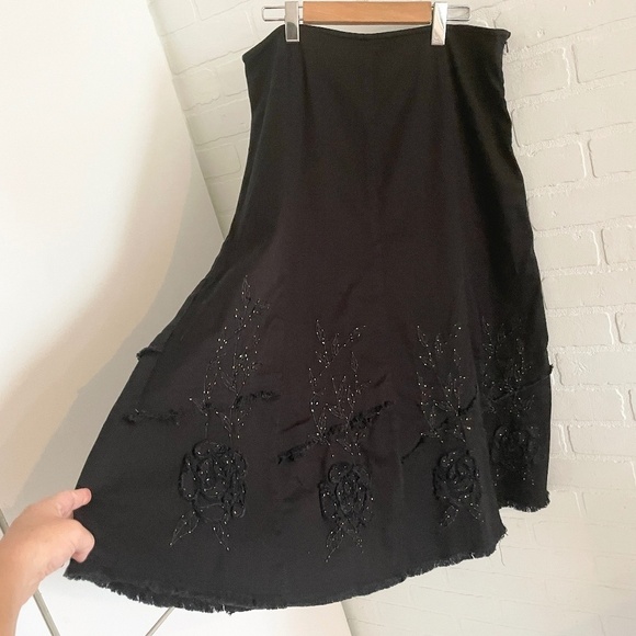 Vintage Y2K Midi Skirt Simon Chang Denim Floral Fairy Boho Dark Romantic 14 - Picture 1 of 12